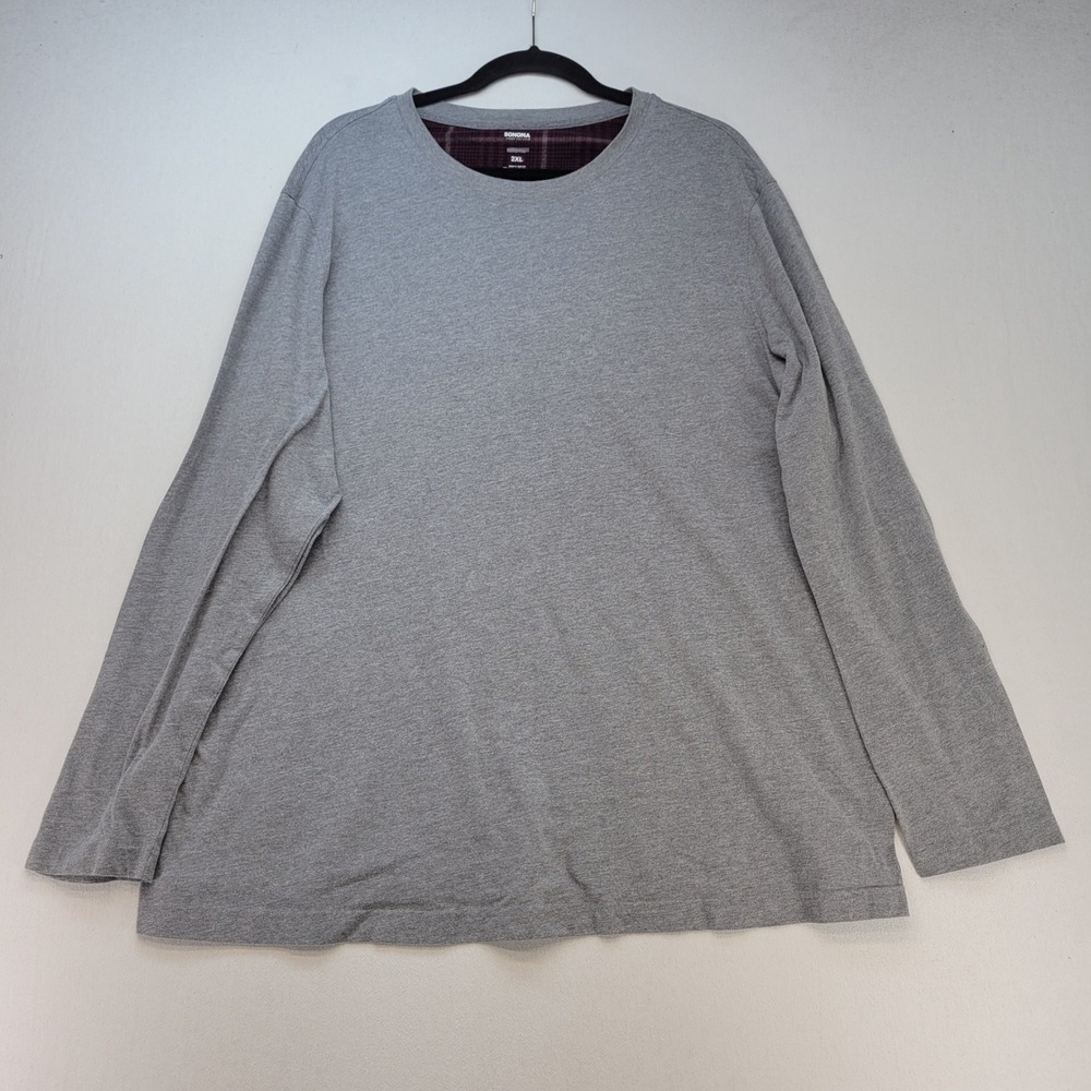 Sonoma Tee Mens 2XL Gray Plaid Lined Long Sleeve Crew Neck Cotton Blend